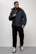 Оптом Куртка спортивная мужская весенняя с капюшоном темно-синего цвета 88023TS в Екатеринбурге, фото 12