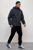 Оптом Куртка спортивная мужская весенняя с капюшоном темно-синего цвета 88023TS в Казани, фото 3
