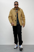 Оптом Куртка спортивная мужская весенняя с капюшоном бежевого цвета 88025B в Казани, фото 12
