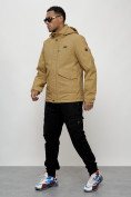 Оптом Куртка спортивная мужская весенняя с капюшоном бежевого цвета 88025B в Казани, фото 2