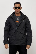 Оптом Куртка спортивная мужская весенняя с капюшоном черного цвета 88025Ch в Казани, фото 10