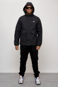 Оптом Куртка спортивная мужская весенняя с капюшоном черного цвета 88025Ch в Казани, фото 13