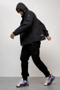 Оптом Куртка спортивная мужская весенняя с капюшоном черного цвета 88025Ch в Казани, фото 2