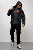 Оптом Куртка спортивная мужская весенняя с капюшоном черного цвета 88025Ch в Екатеринбурге, фото 3