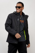 Оптом Куртка спортивная мужская весенняя с капюшоном черного цвета 88025Ch в Казани, фото 4