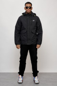 Оптом Куртка спортивная мужская весенняя с капюшоном черного цвета 88025Ch в Казани, фото 6