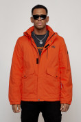 Оптом Куртка спортивная мужская весенняя с капюшоном оранжевого цвета 88025O в Екатеринбурге