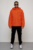 Оптом Куртка спортивная мужская весенняя с капюшоном оранжевого цвета 88025O в Казани, фото 10