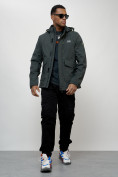 Оптом Куртка спортивная мужская весенняя с капюшоном темно-серого цвета 88025TC в Екатеринбурге