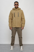 Оптом Куртка спортивная мужская весенняя с капюшоном бежевого цвета 88026B в Казани