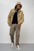 Оптом Куртка спортивная мужская весенняя с капюшоном бежевого цвета 88026B в Казани, фото 16