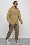 Оптом Куртка спортивная мужская весенняя с капюшоном бежевого цвета 88026B в Казани, фото 3
