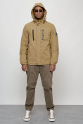 Оптом Куртка спортивная мужская весенняя с капюшоном бежевого цвета 88026B в Казани, фото 5