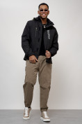 Оптом Куртка спортивная мужская весенняя с капюшоном черного цвета 88026Ch в Казани, фото 13