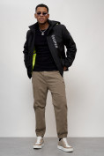 Оптом Куртка спортивная мужская весенняя с капюшоном черного цвета 88026Ch в Казани, фото 14
