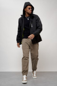 Оптом Куртка спортивная мужская весенняя с капюшоном черного цвета 88026Ch в Казани, фото 15