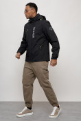 Оптом Куртка спортивная мужская весенняя с капюшоном черного цвета 88026Ch в Казани, фото 2