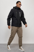 Оптом Куртка спортивная мужская весенняя с капюшоном черного цвета 88026Ch в Казани, фото 3