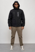 Оптом Куртка спортивная мужская весенняя с капюшоном черного цвета 88026Ch в Казани, фото 5