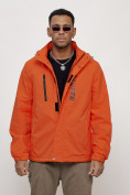 Оптом Куртка спортивная мужская весенняя с капюшоном оранжевого цвета 88026O в Екатеринбурге