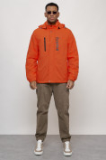 Оптом Куртка спортивная мужская весенняя с капюшоном оранжевого цвета 88026O в Казани, фото 9