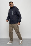 Оптом Куртка спортивная мужская весенняя с капюшоном темно-синего цвета 88026TS в Казани, фото 8