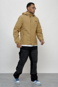 Оптом Куртка спортивная мужская весенняя с капюшоном бежевого цвета 88027B в Казани, фото 10