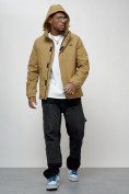Оптом Куртка спортивная мужская весенняя с капюшоном бежевого цвета 88027B в Казани, фото 6