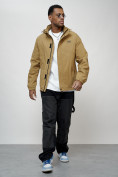 Оптом Куртка спортивная мужская весенняя с капюшоном бежевого цвета 88027B в Казани, фото 7