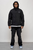 Оптом Куртка спортивная мужская весенняя с капюшоном черного цвета 88027Ch в Казани
