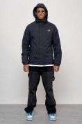 Оптом Куртка спортивная мужская весенняя с капюшоном темно-синего цвета 88027TS в Казани, фото 5
