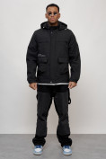 Оптом Куртка спортивная мужская весенняя с капюшоном черного цвета 88028Ch в Казани