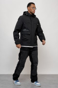 Оптом Куртка спортивная мужская весенняя с капюшоном черного цвета 88028Ch в Казани, фото 3