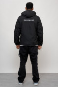 Оптом Куртка спортивная мужская весенняя с капюшоном черного цвета 88028Ch в Казани, фото 4