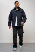 Оптом Куртка спортивная мужская весенняя с капюшоном темно-синего цвета 88028TS в Казани, фото 2