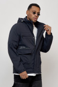 Оптом Куртка спортивная мужская весенняя с капюшоном темно-синего цвета 88028TS в Казани, фото 6