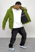 Оптом Куртка спортивная мужская весенняя с капюшоном зеленого цвета 88028Z в Казани, фото 11
