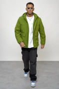 Оптом Куртка спортивная мужская весенняя с капюшоном зеленого цвета 88028Z в Казани, фото 12