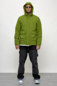Оптом Куртка спортивная мужская весенняя с капюшоном зеленого цвета 88028Z в Казани, фото 5