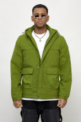 Оптом Куртка спортивная мужская весенняя с капюшоном зеленого цвета 88028Z в Казани, фото 6