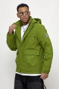 Оптом Куртка спортивная мужская весенняя с капюшоном зеленого цвета 88028Z в Казани, фото 7