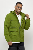 Оптом Куртка спортивная мужская весенняя с капюшоном зеленого цвета 88028Z в Казани, фото 8
