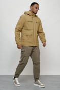 Оптом Куртка спортивная мужская весенняя с капюшоном бежевого цвета 88029B в Казани, фото 3