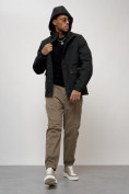 Оптом Куртка спортивная мужская весенняя с капюшоном черного цвета 88029Ch в Казани, фото 14
