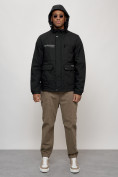 Оптом Куртка спортивная мужская весенняя с капюшоном черного цвета 88029Ch в Казани, фото 15