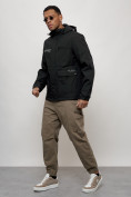 Оптом Куртка спортивная мужская весенняя с капюшоном черного цвета 88029Ch в Казани, фото 2
