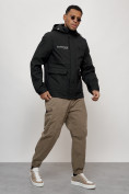 Оптом Куртка спортивная мужская весенняя с капюшоном черного цвета 88029Ch в Казани, фото 3