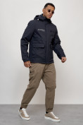 Оптом Куртка спортивная мужская весенняя с капюшоном темно-синего цвета 88029TS в Казани, фото 10