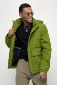 Оптом Куртка спортивная мужская весенняя с капюшоном зеленого цвета 88029Z в Казани, фото 4