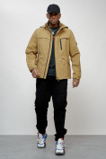 Оптом Куртка спортивная мужская весенняя с капюшоном бежевого цвета 88030B в Казани, фото 13